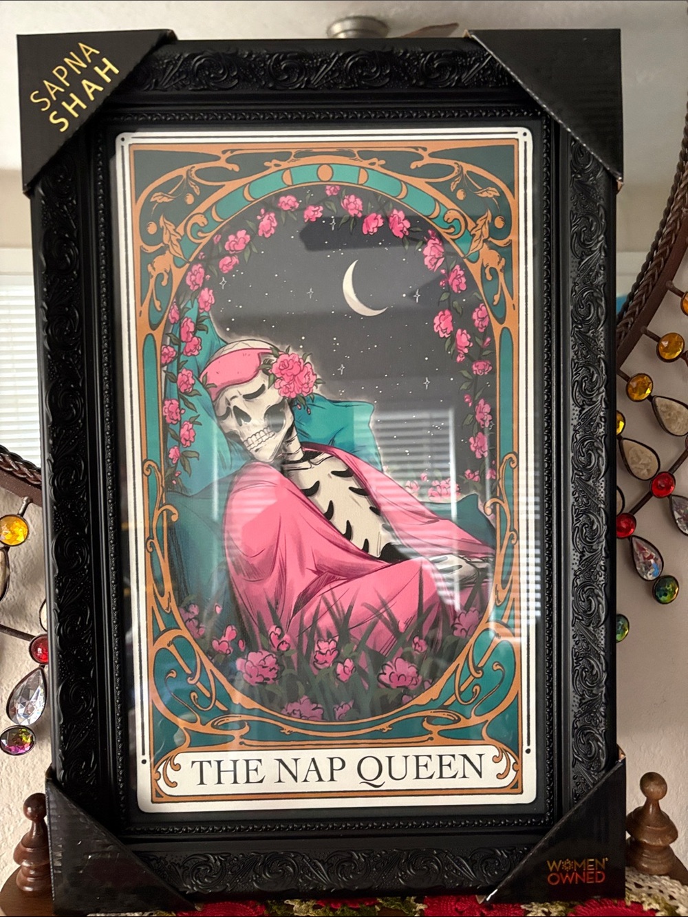 NIB Sapna Shah The Nap Queen Framed Wall Art - Pink & Teal